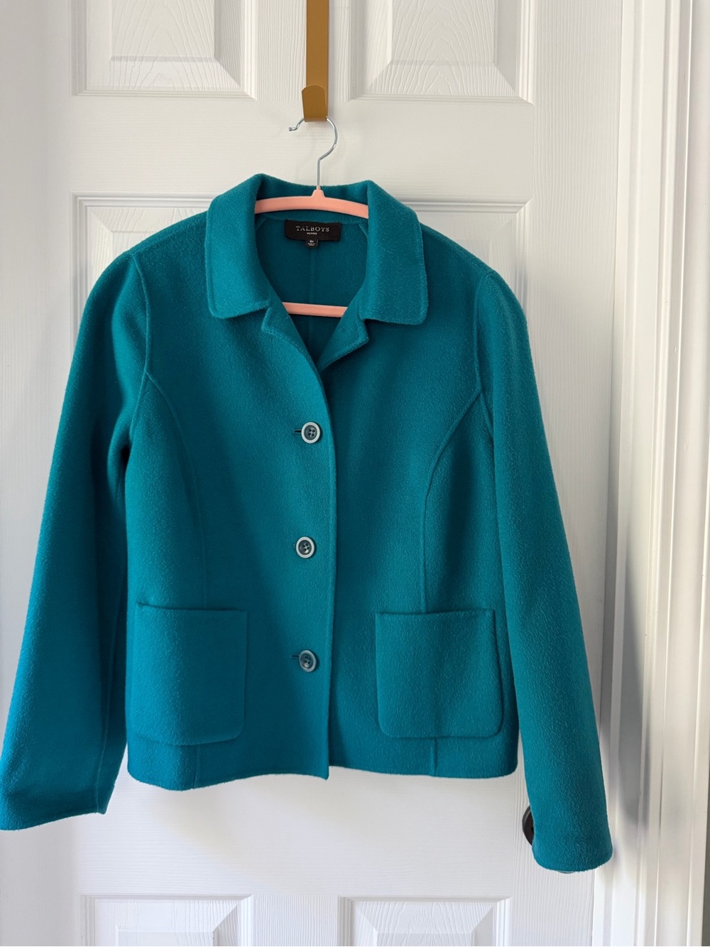 Talbots Teal Blue Soft Wool Blend Button Front Blazer Jacket